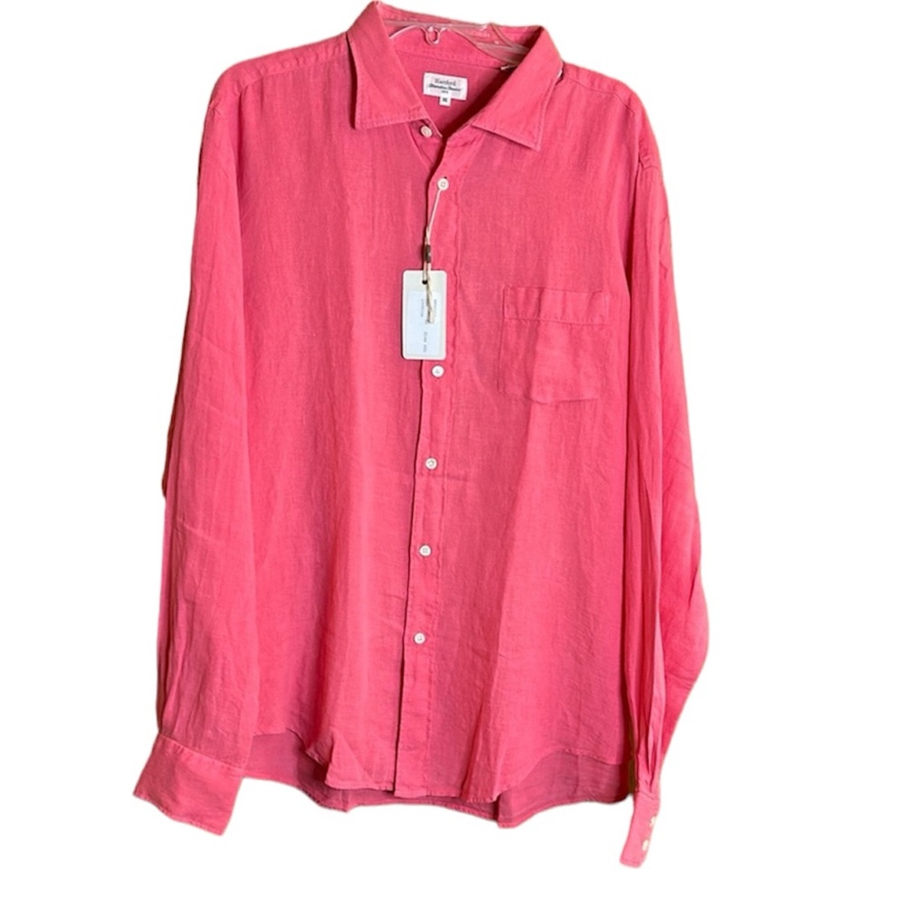 Hartford Alternative Classics 100% Coral Color Linen Long Sleeve Button Up NWT